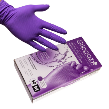Ram med 50 Grippaz - Högpresterande Halkfria Violet Nitril handskar