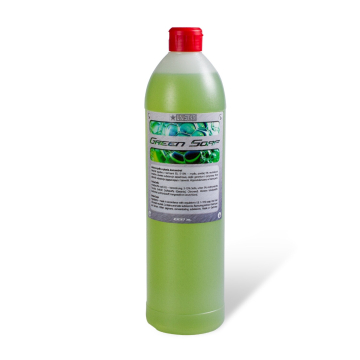 1 liter bottle of Cyber Green Soap with red cap and detailed label
