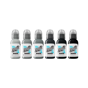 World Famous Limitless Tattoo Ink - Shades of Grey - Warm Grey Pastell Set - 6x 30 ml