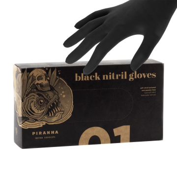Ram med 100 Piranha Svarta Nitril handskar