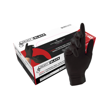 Ram med 100 Unigloves Select Svarta Latex handskar
