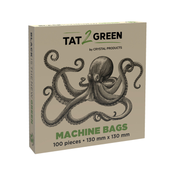 Låda med 100 Tat2Green - Svarta maskinpåsar - 130mm x 130mm