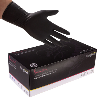 Låda med Unigloves LONG CUFF Latexhandskar Svart