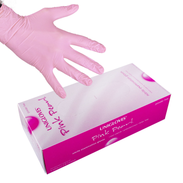 Låda med 100st Uniglove Pink Nitrilhandskar