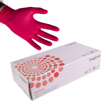 Låda med 100st Uniglove Red Pearl Nitrilhandskar