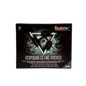 Låda med 20st Blandade Killer Ink Engångsgrepp / Tipp 25mm Tuber Färdigpackad med Killer Ink Precision Nålar