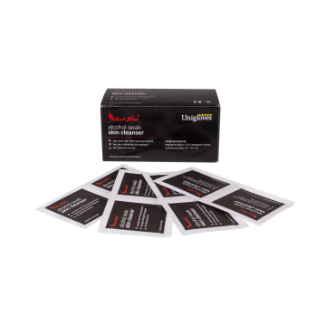 Låda med 100st Unigloves Individuellt Förpackade 70% IPA Alkohol Torkservetter