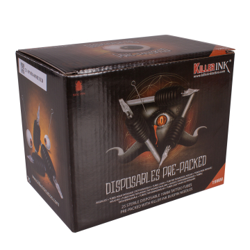 Låda med 25st Blandade Killer Ink Engångsgrepp / Tipp 19mm Tuber Färdigpackade med Precision 0.35MM Nålar