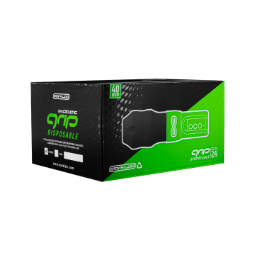 Förpackning med 24 FK Irons Black engångsgrepp i gummi (bred)