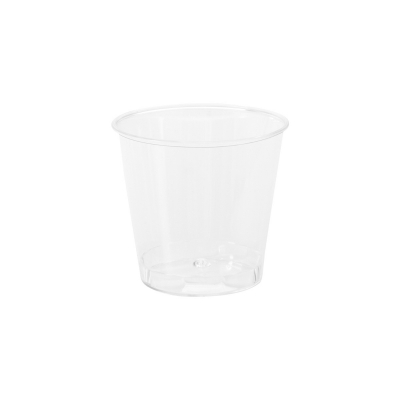 Förpackning med 100 Mini Rinse-koppar om 20 ml i plast - transparenta