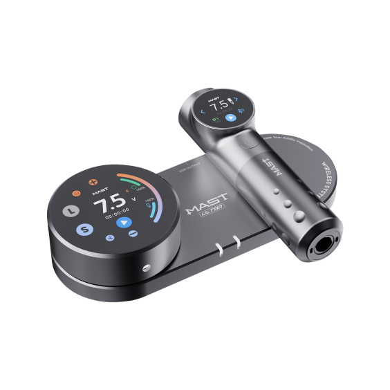 Dragonhawk Mast Archer Ultra tatueringsmaskin med laddningsdocka - Mattgrå - 4,5 mm slag