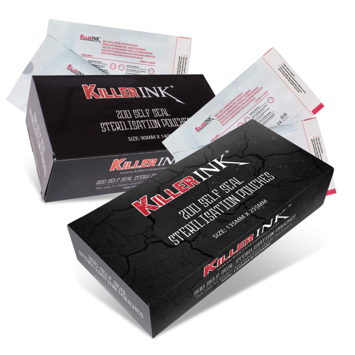 Box of 200 Killer Ink self seal sterilisation pouches for autoclave use.