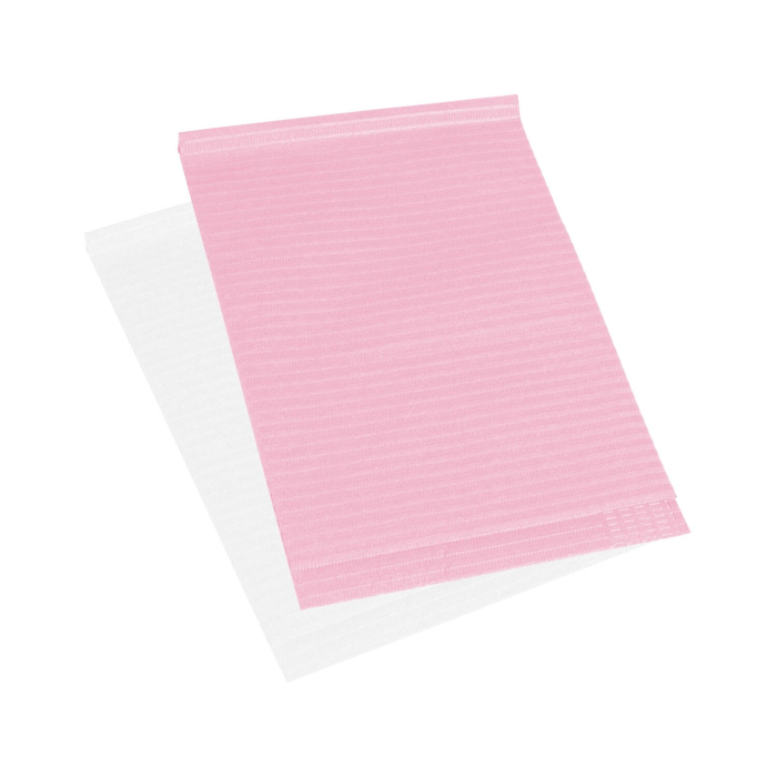 Deux toiles de protection Killer Beauty (pack de 125), une rose et une blanche, sont superposées avec la rose au-dessus, légèrement décalées pour montrer les deux couleurs. Elles ont une surface texturée et une forme rectangulaire.